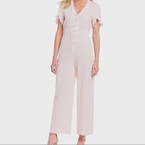 NEW A Loves A White and Hot Pink Stripe Wide Leg Jumpsuit Size Medium